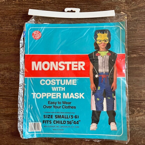 Vintage Ben Cooper Frankenstein Monster Halloween Costume wtih Topper Mask - Picture 1 of 9
